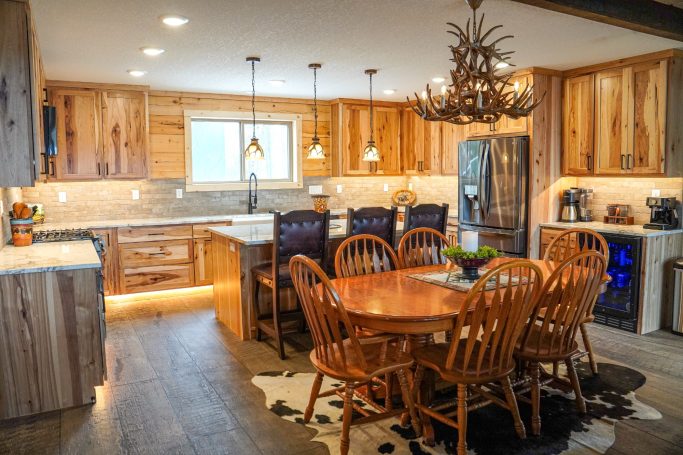 View of entire custom made kitchen.