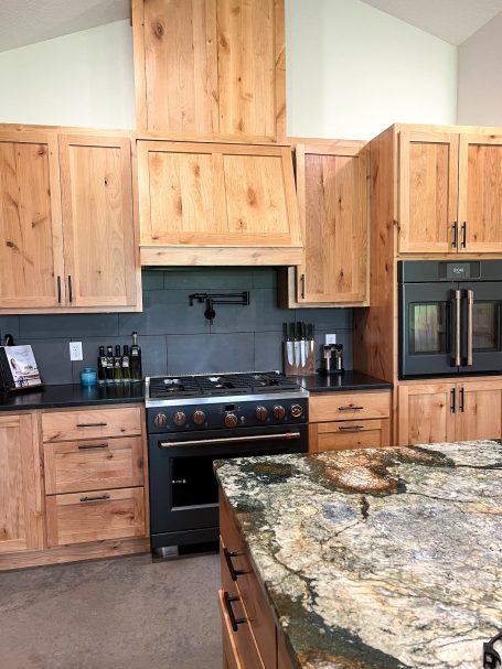 Beautiful picture of the new kitchen cabinets built by the Amish.