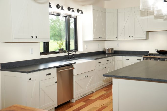 White kitchen set built by the Amish.